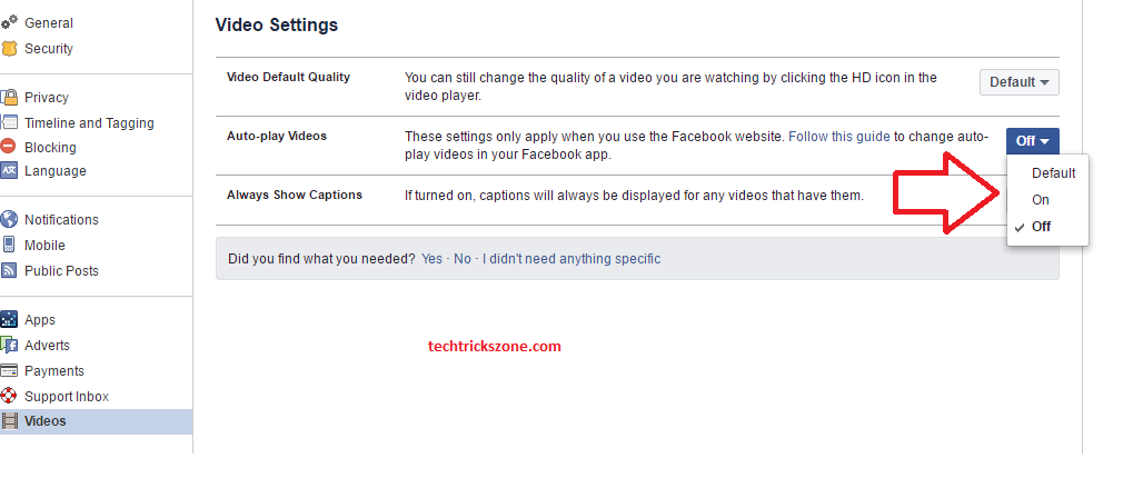 facebook video settings on of 