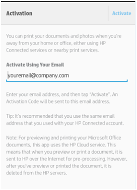 Hp ePrint Application Activation from Android