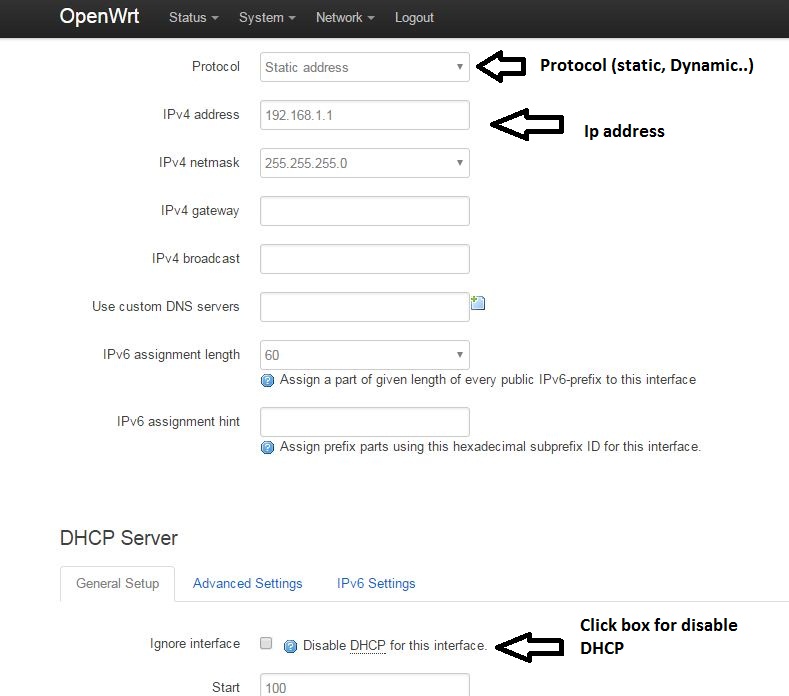 Openwrt настройка lan dhcp