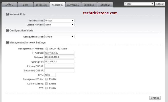 UBNT Rocket M5 LAN settings