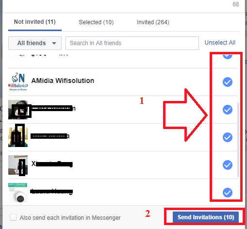 invite friends facebook event select all