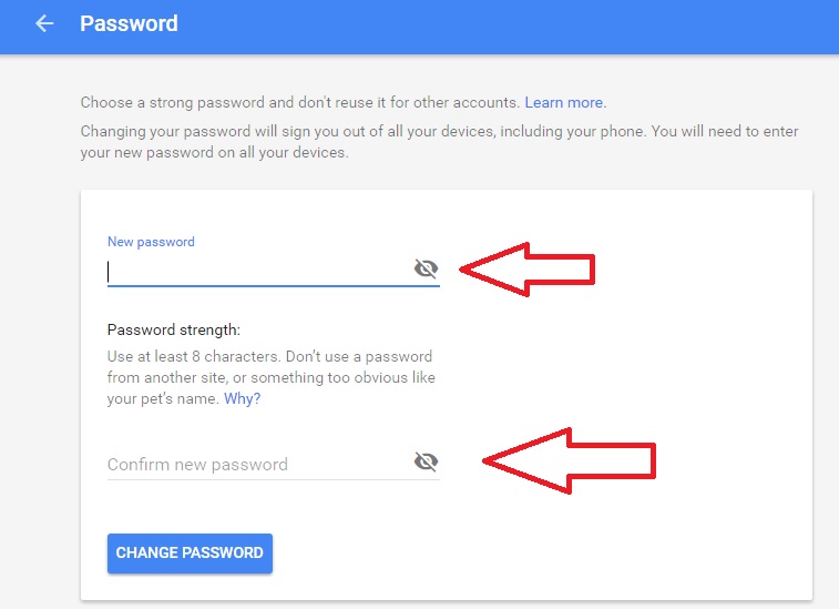 Set Gmail New Password Option