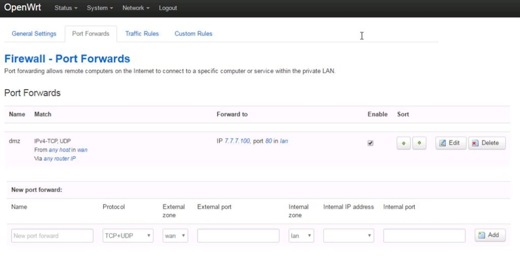 openwrt configure port forwarding