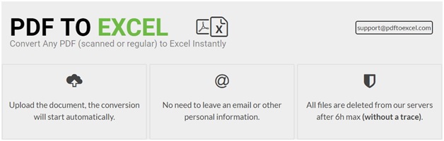 pdf to excel online without email