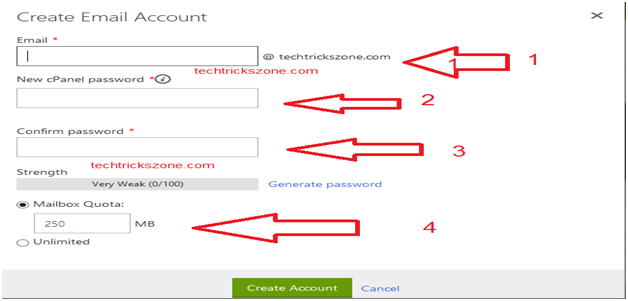 C panel Email Account Form