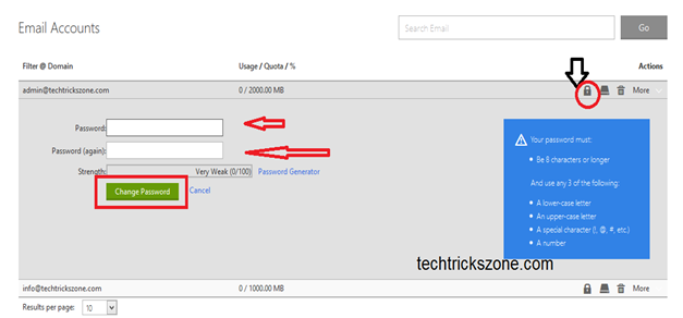 Email accounts settings edit