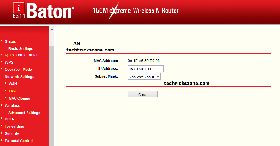 I ball Baton WiFi router IP address Change