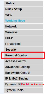 binatone WR1505 N3 Parental control