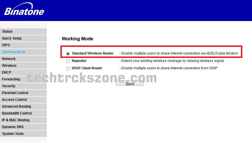 binatone wifi router operation mode settings