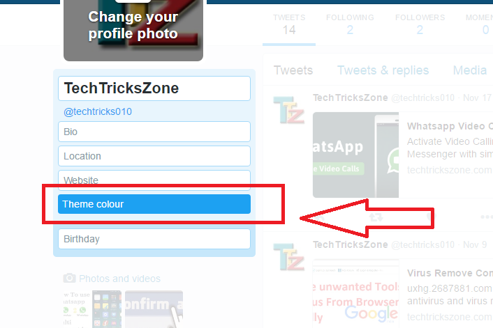 Choose Theme Colour in Twitter