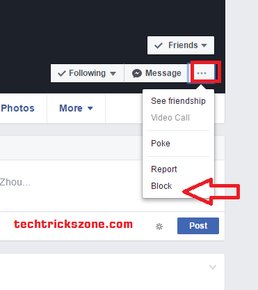 Facebook friend block from profile