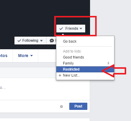 facebook friend restriction for post 