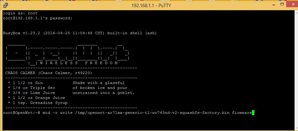 firmware upgrade openwrt with putty
