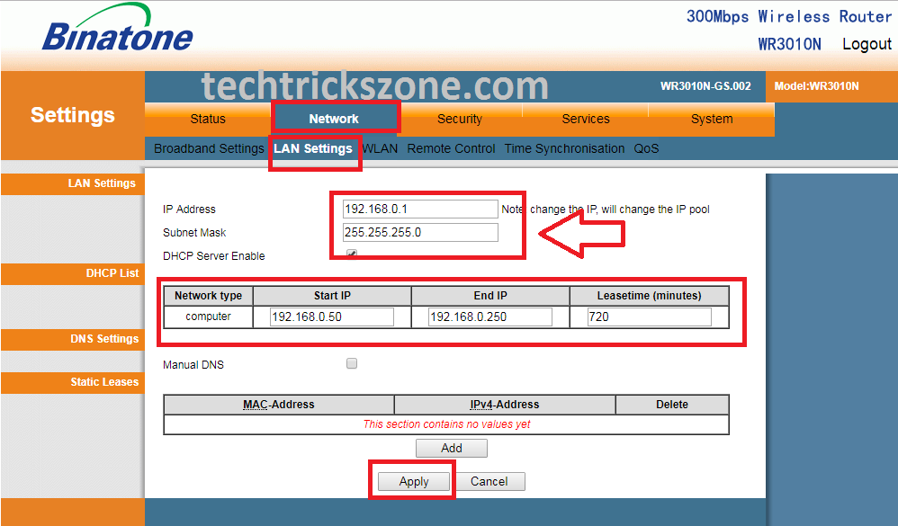 Binatone WR1500N DMZ Settings