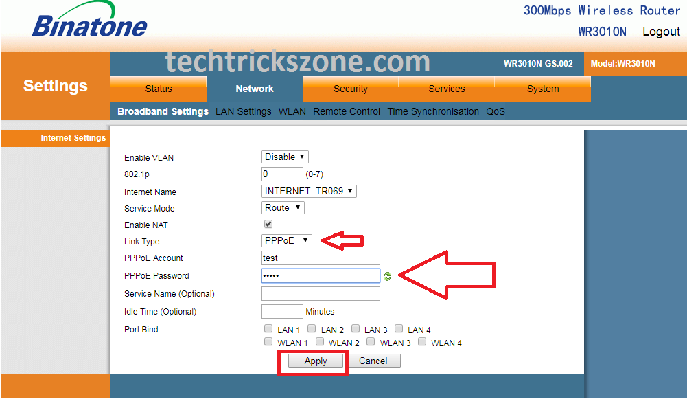 binatone router dt850 configuration