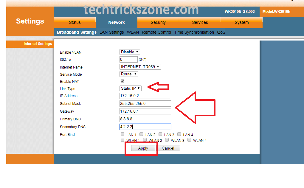 binatone wifi modem configuration