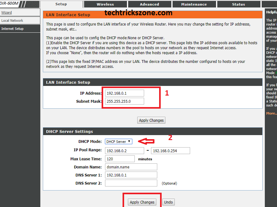 dlink router configuration page