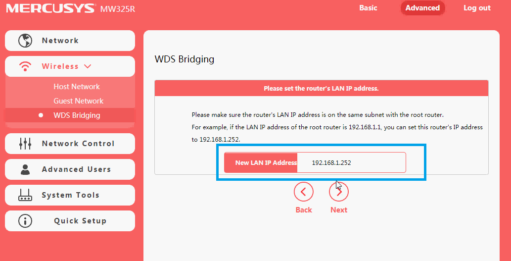 mercusys mw325r lan setting 