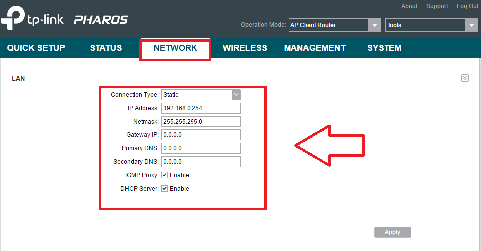 tp-link cpe220 network configuration