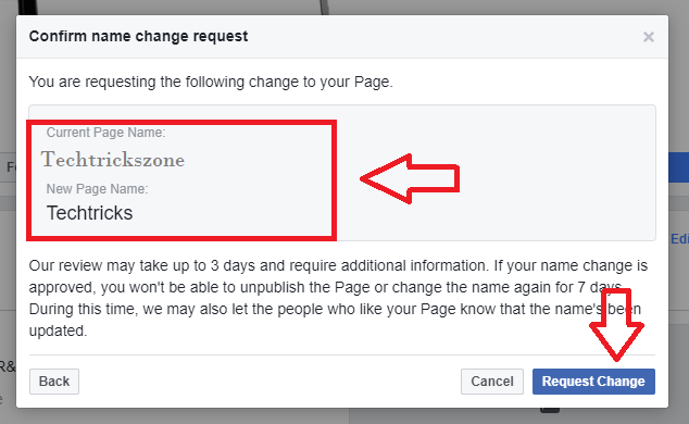 facebook page name change trick