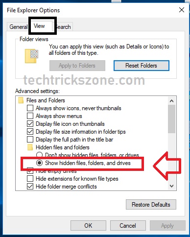 show hidden file and folder option