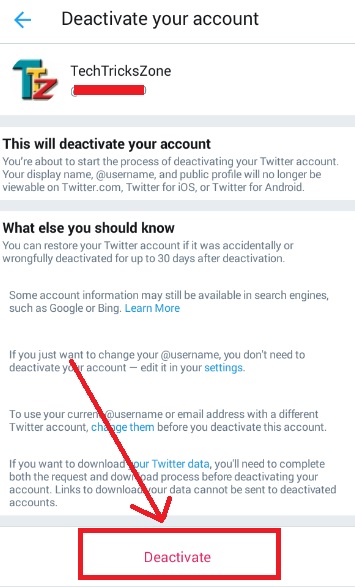 delete twitter account not deactivate