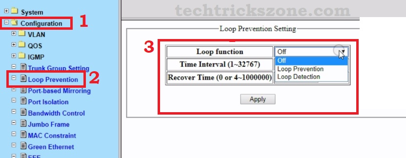 l2 switch ethernet loop detection settings