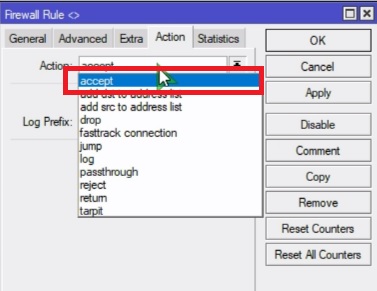 Configuração do firewall do mikrotik para o bloco de portas