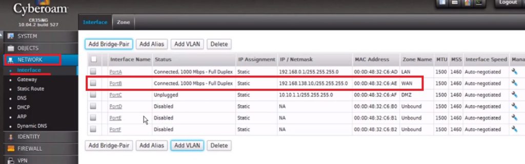 cyberoam firewall default username and password