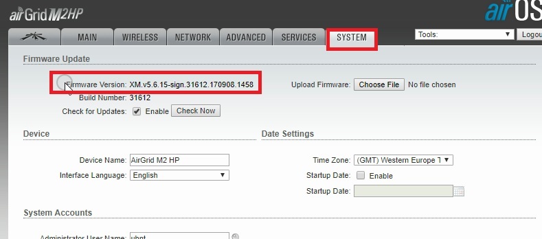 Mise à jour du micrologiciel UBNT air-fibre