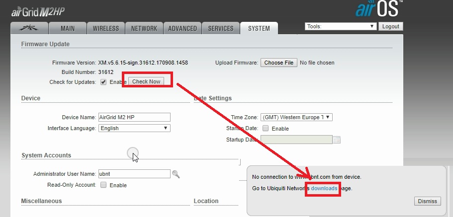 UBNT rocket prism firmware update