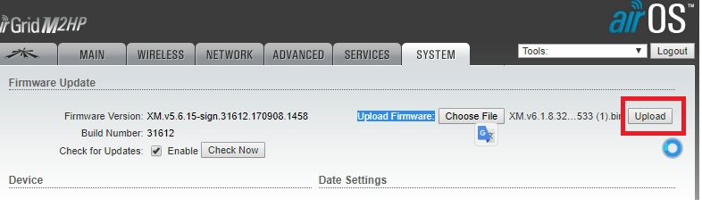 UBNT bullet m2hp firmware update