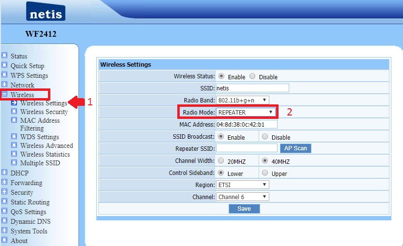 configure netis wf2419 | 2.4GHz as a range extender