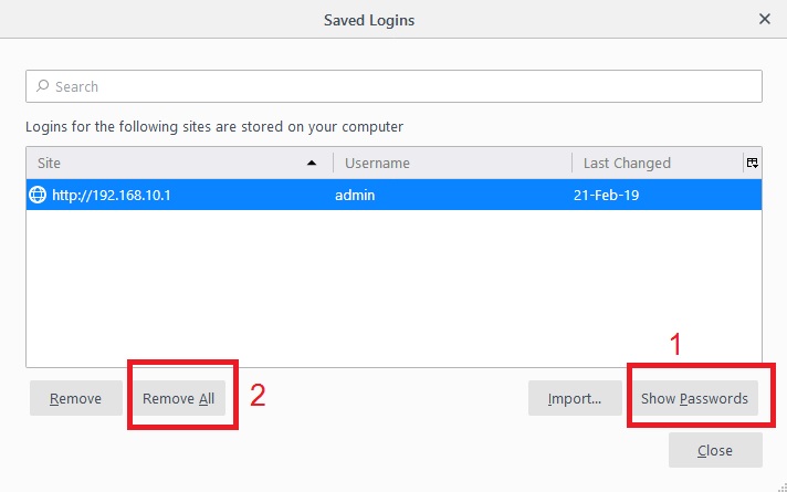 Remove saved passwords in Opera mini