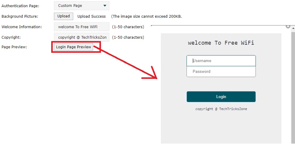 tp-link captive portal authentication for guest access