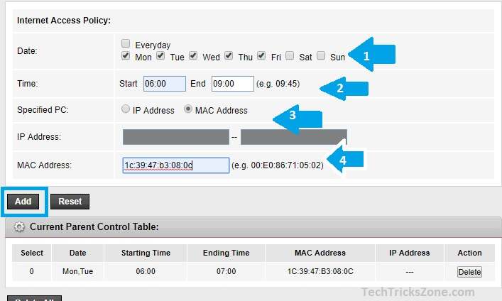 set timer for internet access on a sonicwall by mac address