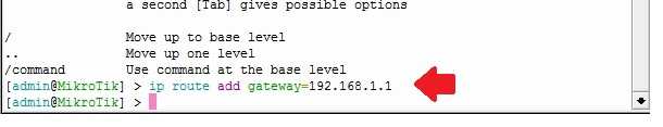 mikrotik gateway adicionar comandos do terminal