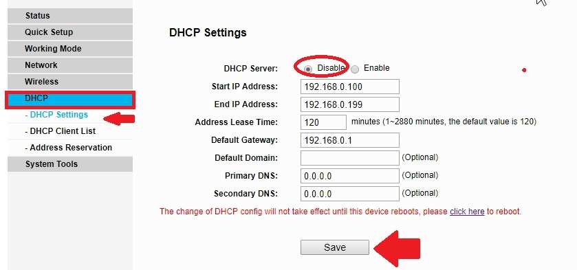 binatone dhcp server settngs