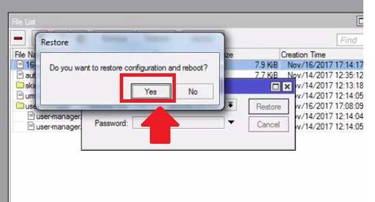 how to restore settings on mikrotik