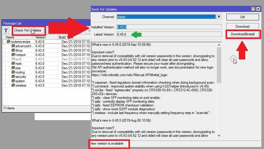 mikrotik update routeros