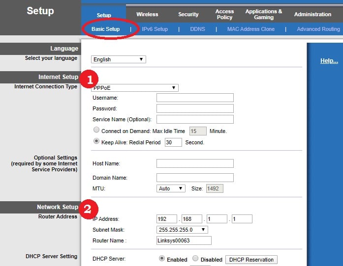 linksys wireless router admin login page