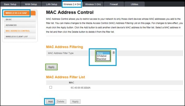 arris gateway blocking roku mac address