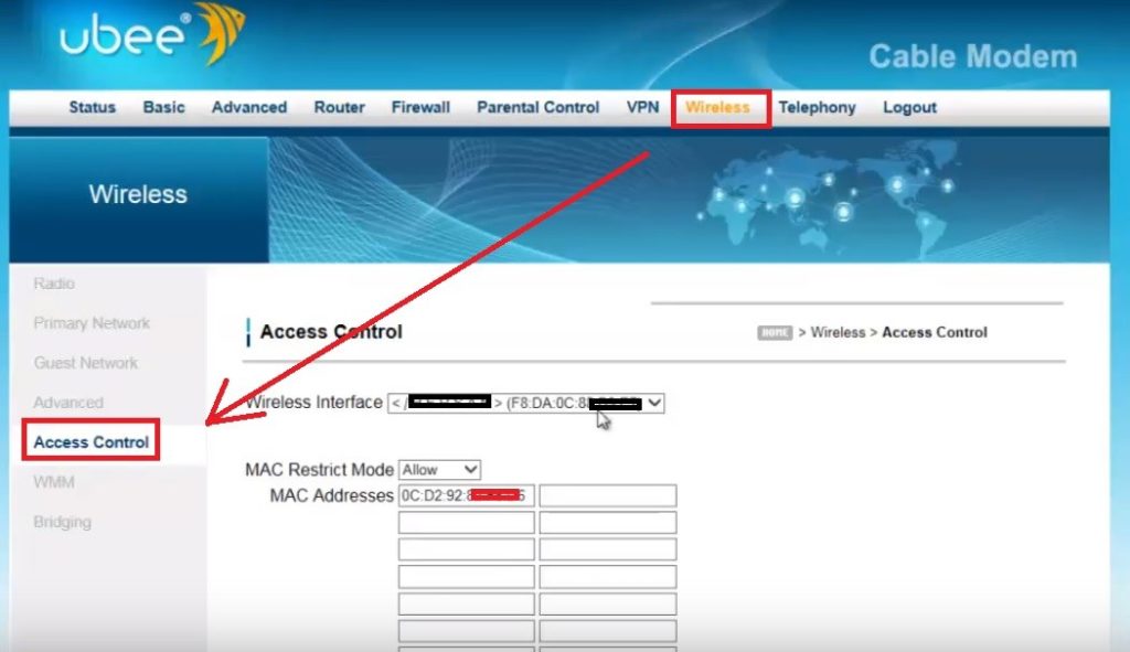 ubee cable modem user block