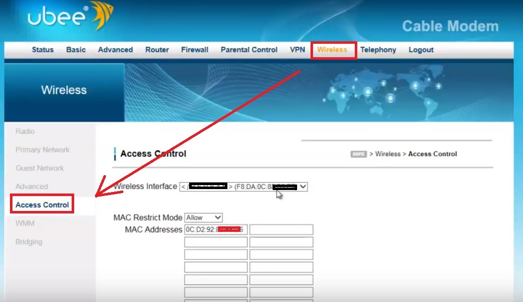 Ubee Modem Block User to Connect WiFi [Access Control List]
