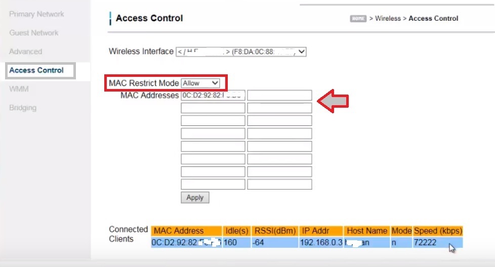 ubee router time warner MAC block