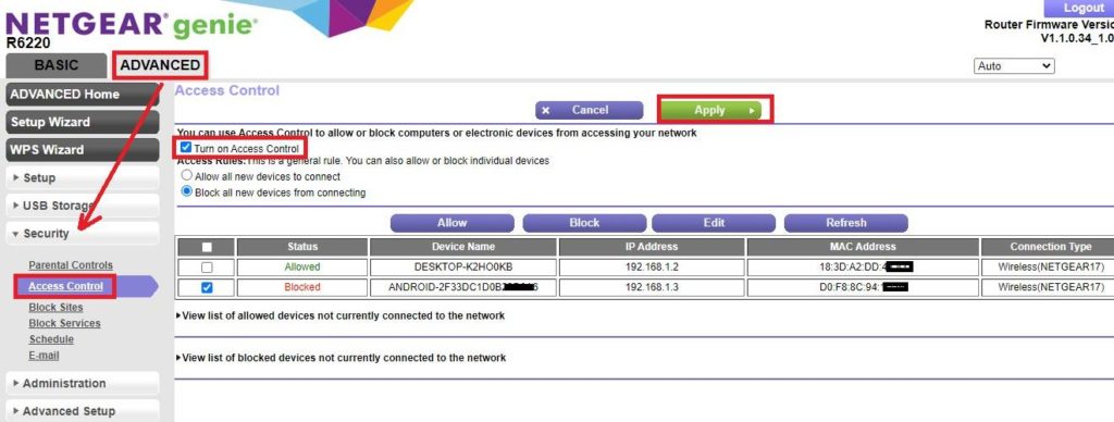 d500 netgear mac filtering