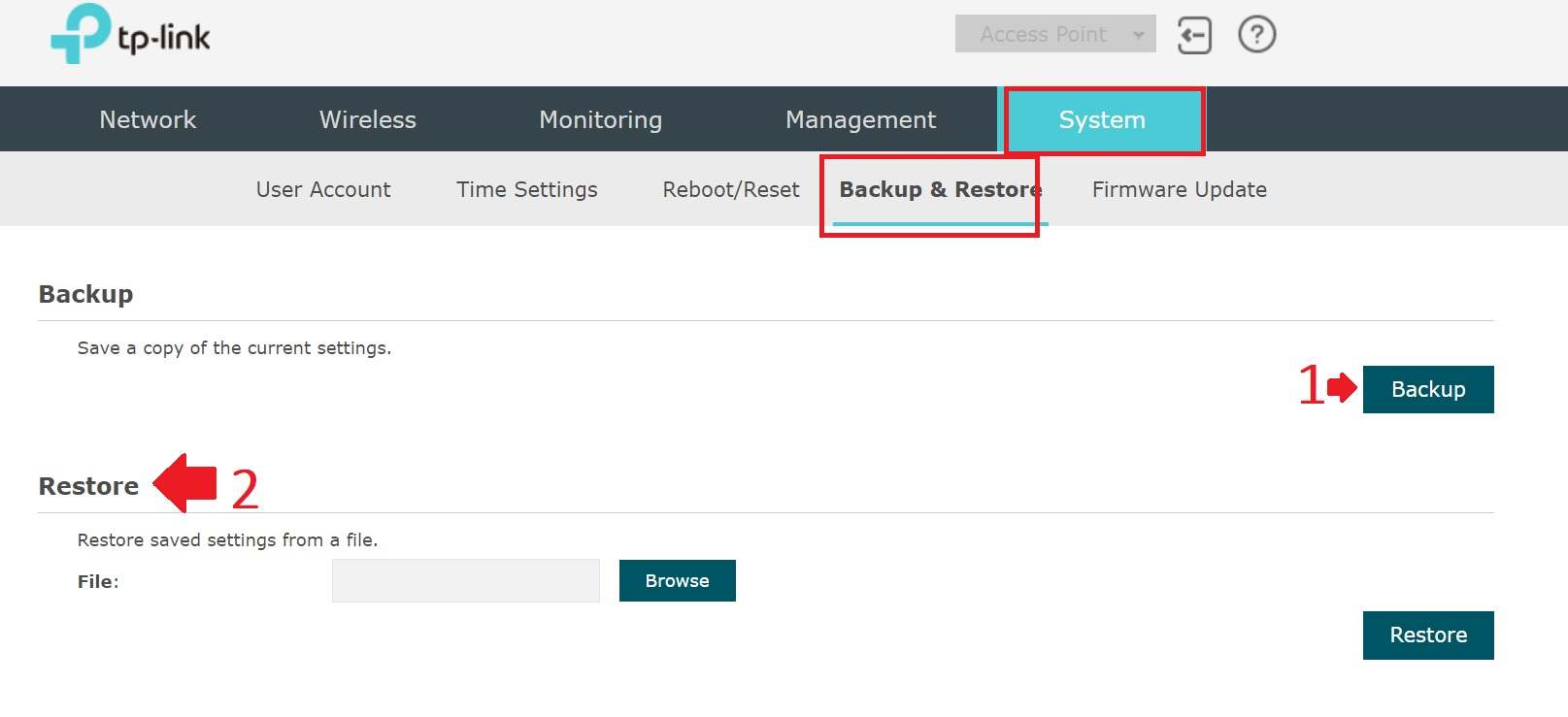 TP-Link EAP 225/EAP 245 V3 Access Point backup