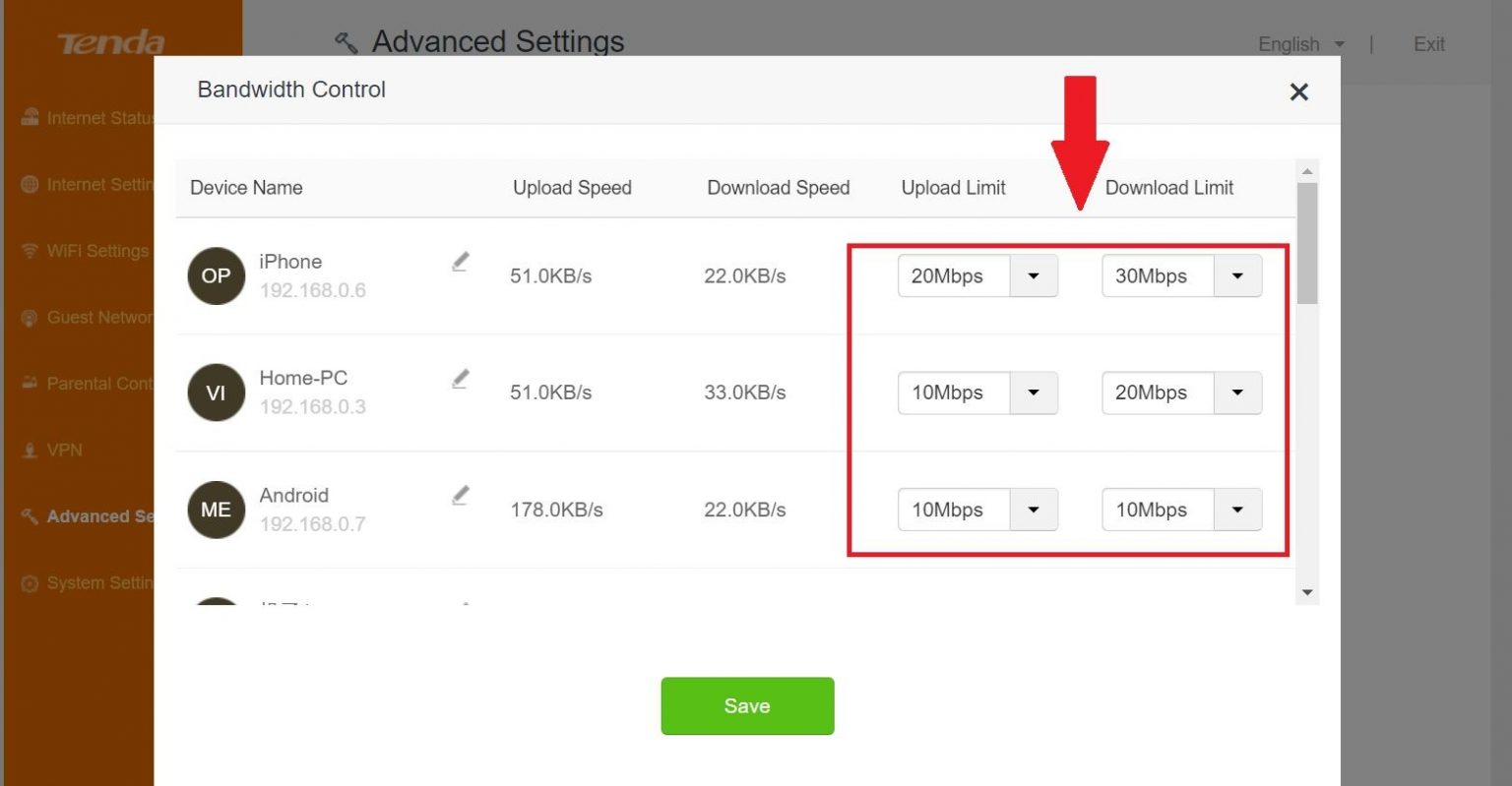 Tenda AC10 AC1200 Bandwidth Control Configurations