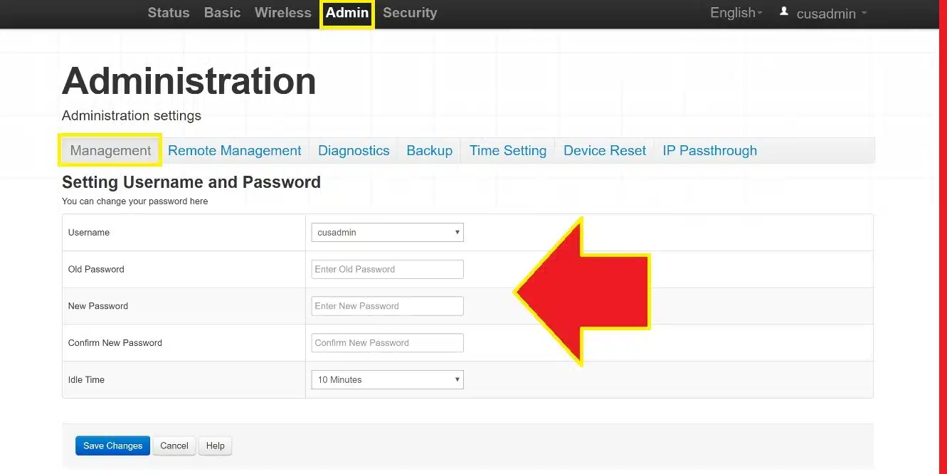 sparklight router admin password