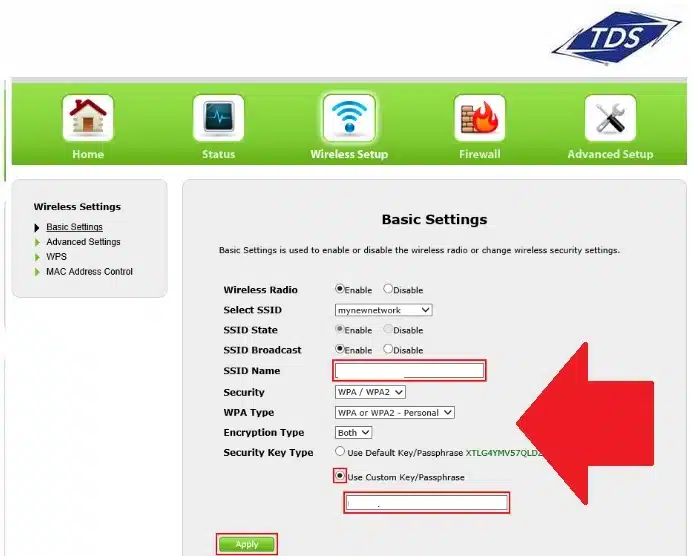 tds router default login and password